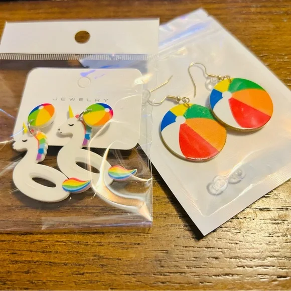 💜4for$20💜 Colorful Unicorn and Beach Ball Earrings Set - Picture 1 of 3